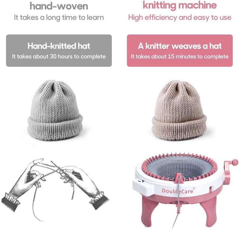 DoubleCare Knitting Machine 48 Needles,Smart Loom Knitting Machine with Row Counter,Knitting Board Rotating Double Knit Loom Machine for 𝐀𝐝𝐮𝐥𝐭𝐬 Gift,DIY Knit Scarf Hat Sock(with Wool) - Image 2